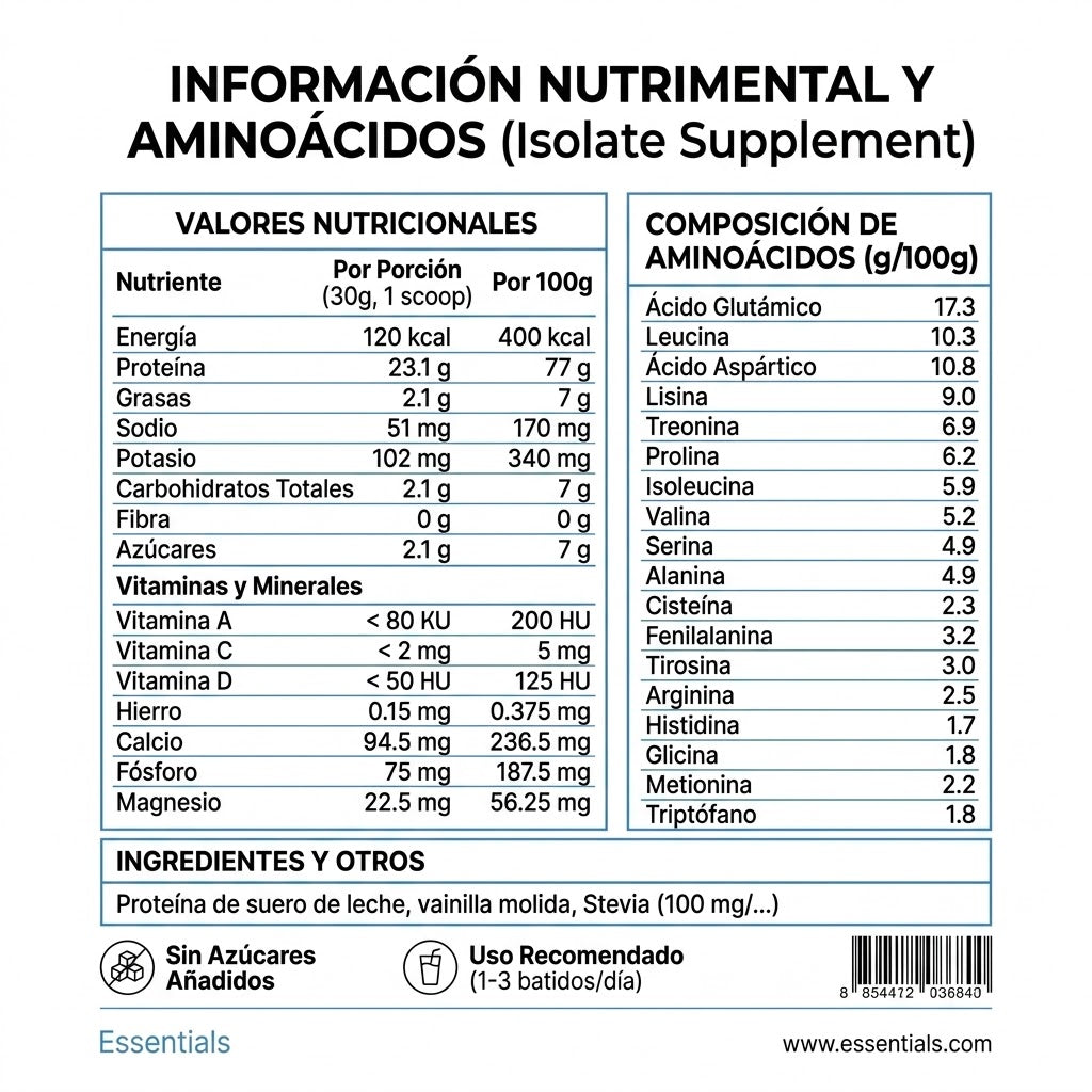Proteína Isolate Premium 2LB Essentials Alta Proteína y Recuperación