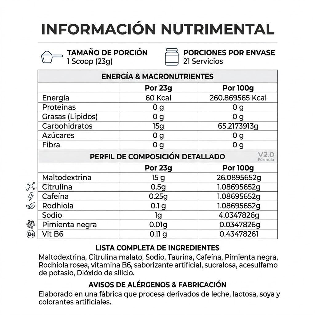 Boom 2.0 Pre-Entreno 500g Energía y Rendimiento para Entrenamiento