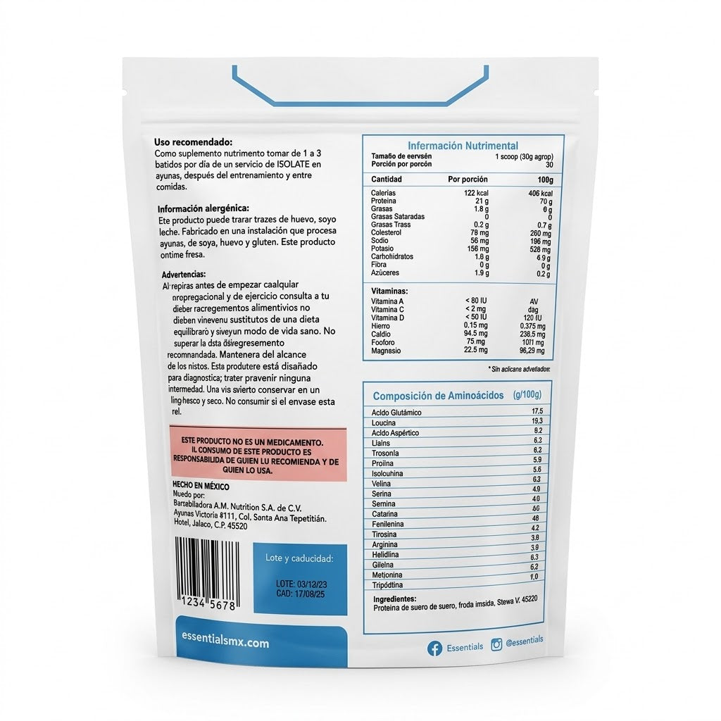 Proteína Isolate Premium 2LB Essentials  Alta Proteína y Recuperación