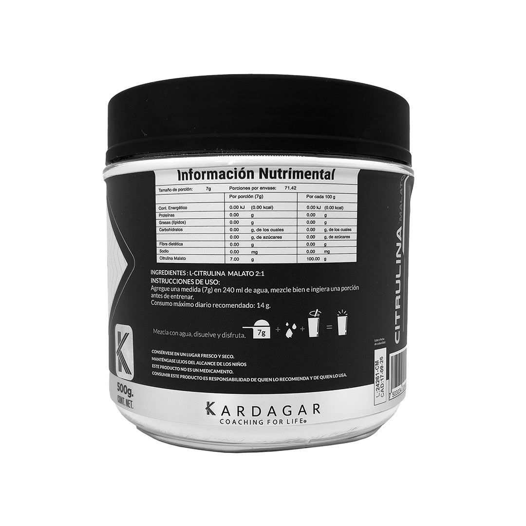 Citrulina Malato 2:1 500g Kardagar  Pre-Entreno y Bombeo Muscular